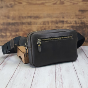 Чоловіча сумка - бананка GS з натуральної шкіри коричнева