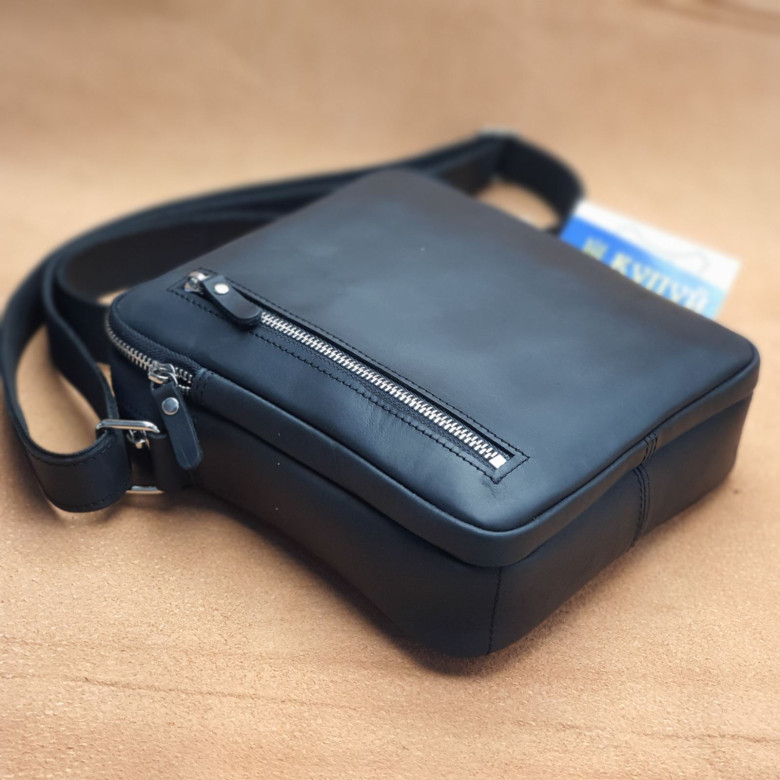 Чоловіча шкіряна сумка через плече GS 22*20*7 см чорна