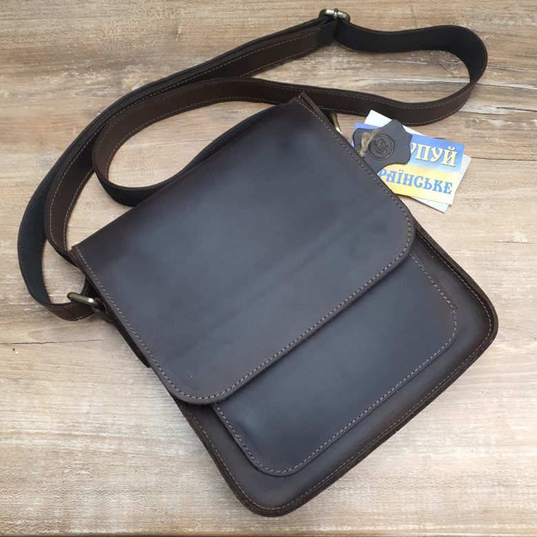 Чоловіча шкіряна сумка GS  23*21*6 см коричнева