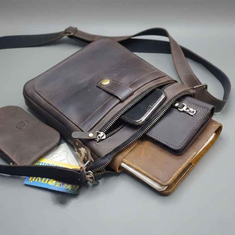 Чоловіча шкіряна сумка - планшет GS 22*20*3 см коричнева