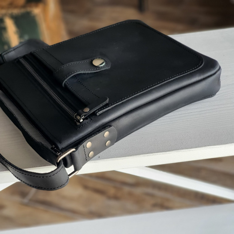 Чоловіча шкіряна сумка - планшет GS 22*20*3 см чорна
