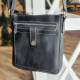 Чоловіча шкіряна сумка - планшет GS 22*20*3 см чорна з сірою стрічкою