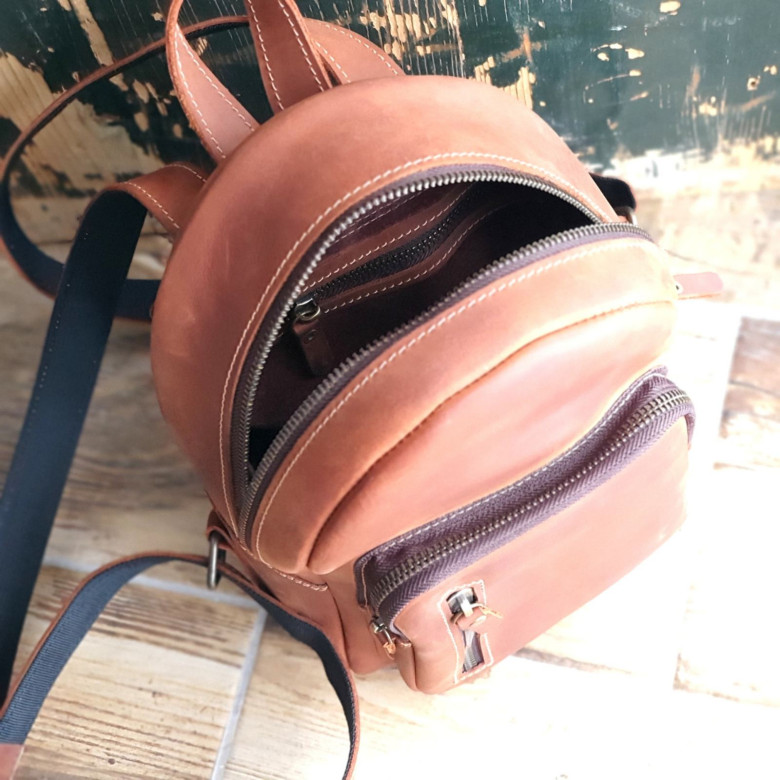 Жіночий шкіряний рюкзак GS 26×18×9 см коньячний