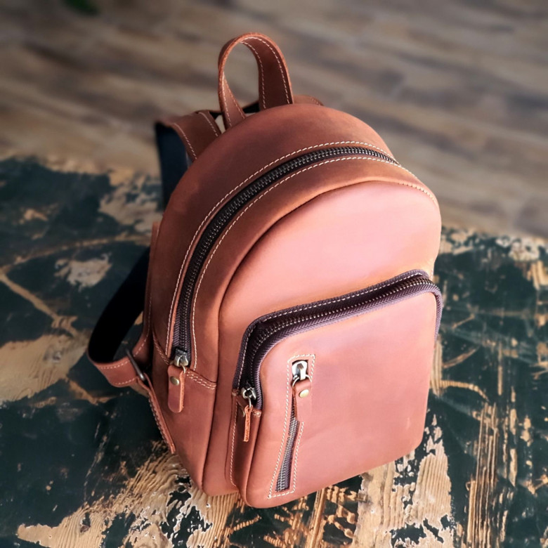 Жіночий шкіряний рюкзак GS 26×18×9 см коньячний