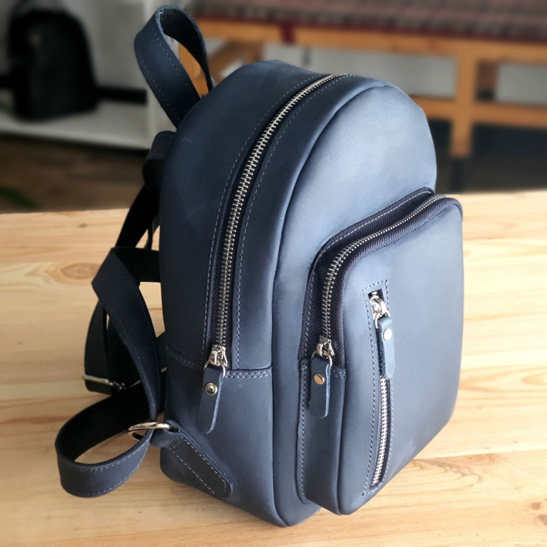 Жіночий шкіряний рюкзак GS 26×18×9 см синій
