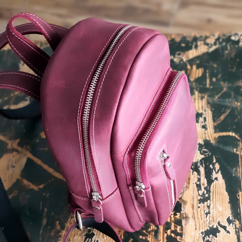 Жіночий шкіряний рюкзак GS 26×18×9 см бордовий