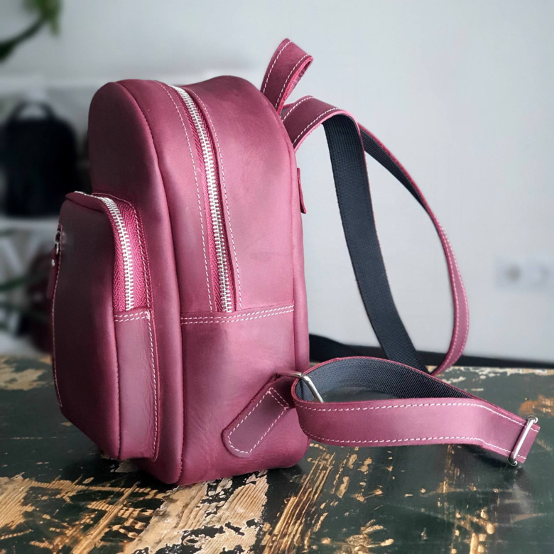 Жіночий шкіряний рюкзак GS 26×18×9 см бордовий