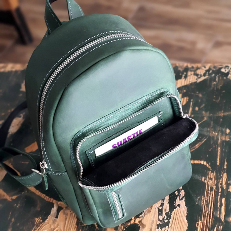 Жіночий шкіряний рюкзак GS 26×18×9 см зелений