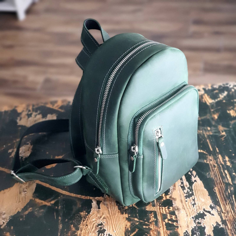 Жіночий шкіряний рюкзак GS 26×18×9 см зелений