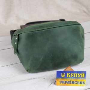 Жіноча шкіряна сумка-бананка на пояс зелена