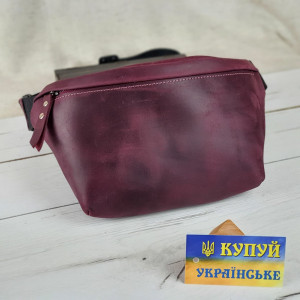 Жіноча шкіряна сумка-бананка на пояс бордова